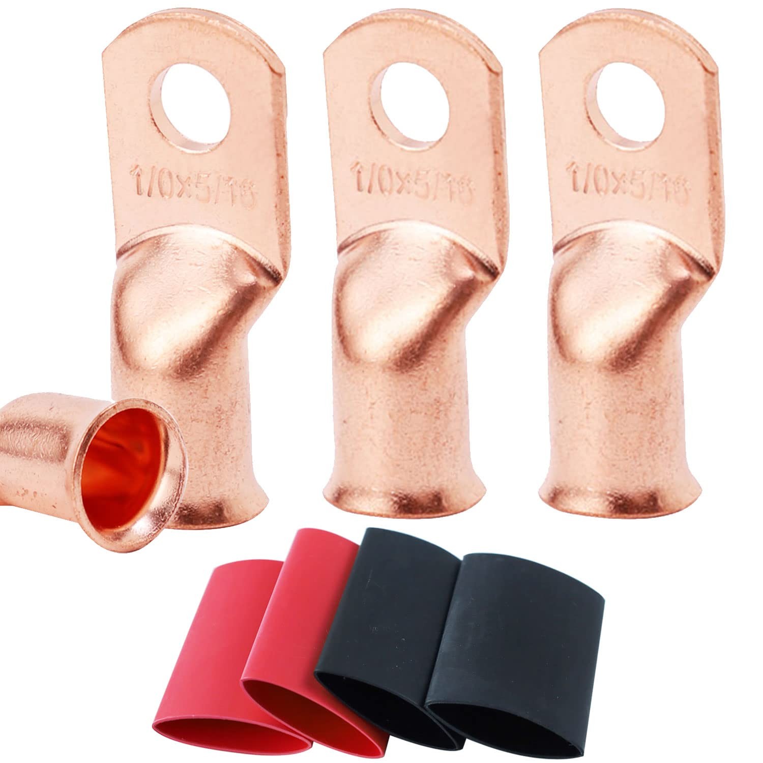 TKDMR 4 PCS 1/0 AWG – 5/16 Battery Cable Lugs Copper Wire Ring Terminals | UL,4: