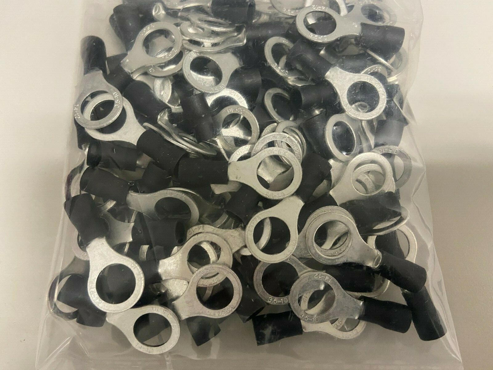 100 insulated Ring Terminal wire Connector Black 14-12 GA AWG Gauge 3/8 Hole