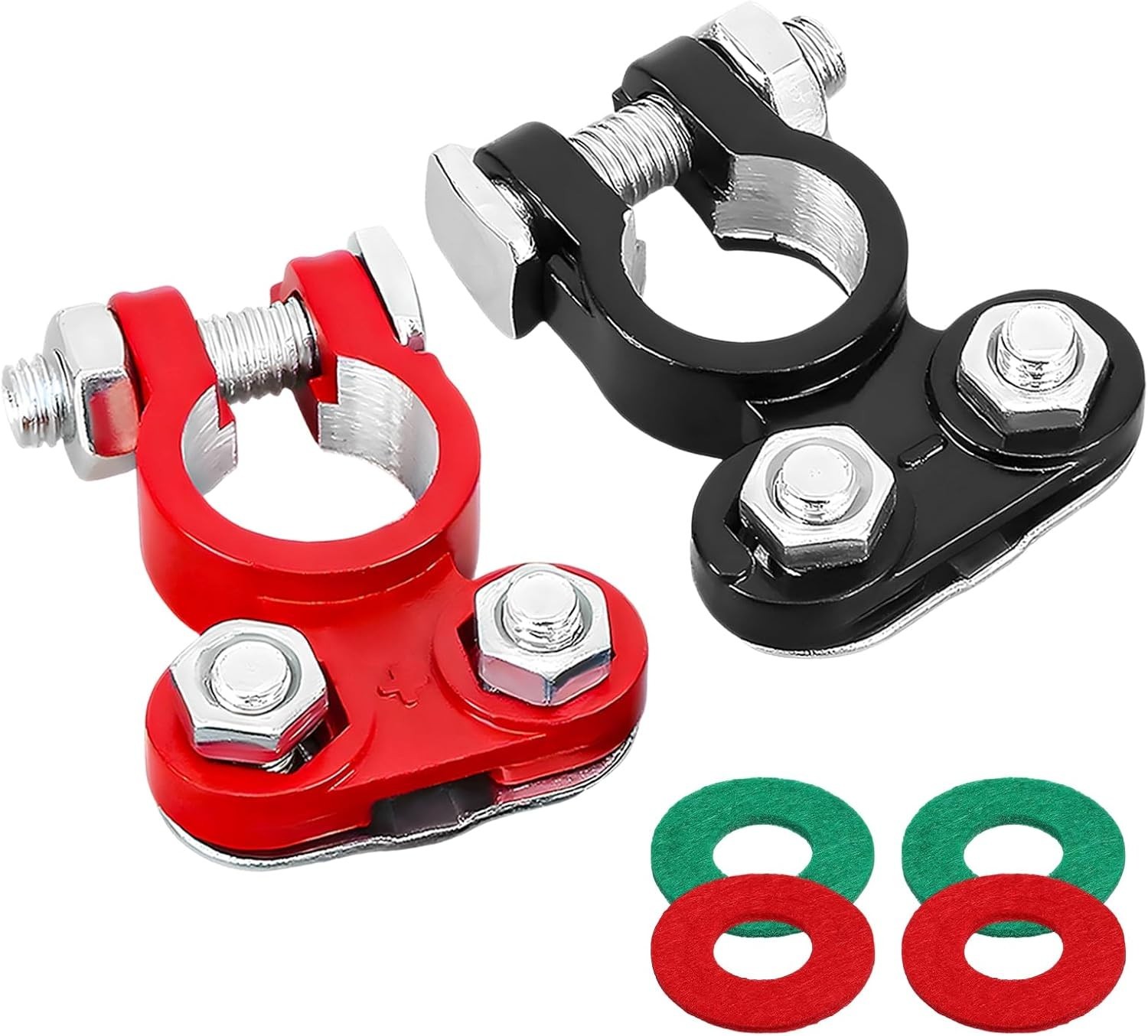 2PCS Aluminum Battery Post Connectors with Anti-Corrosion Washers for Vehicles
