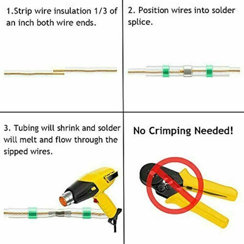 Green Solder Seal Sleeve Terminals Heat Shrink Butt Wire Connectors 18-16AWG