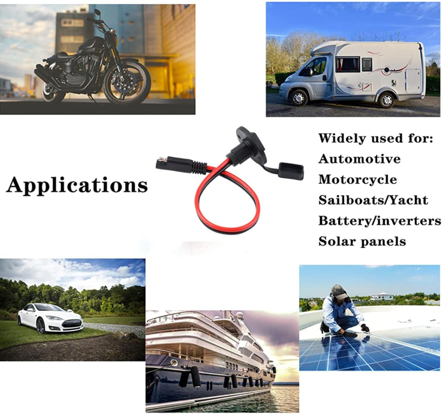Weatherproof SAE Quick Disconnect 12 AWG SAE Extension Cable Power Socket Sidewa
