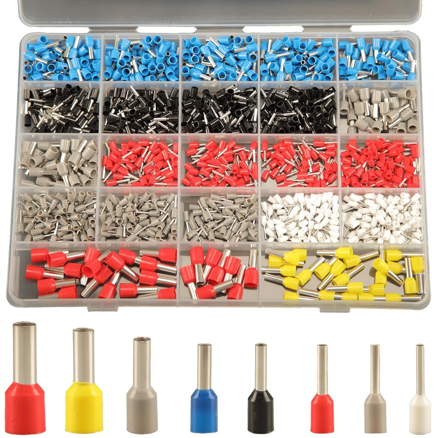1200pcs AWG 22-7 Wire Ferrules Terminals Kit – 8 Types Ferrule Connectors – P