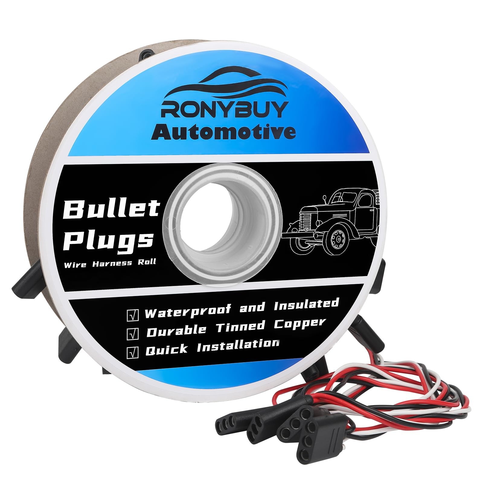 Ronybuy 20 Count 3-Prong Triple Female Bullet Wire Harness Roll 18 Gauge Cont…