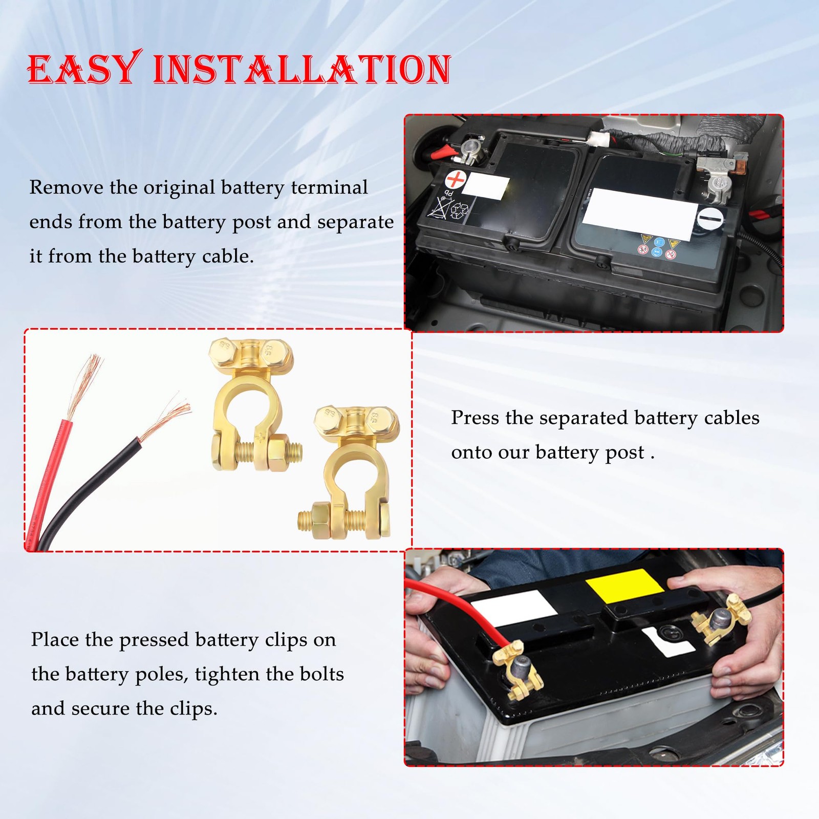 2PCS Positive & Negative Battery Terminal Connectors,Brass Battery Cable Ends…