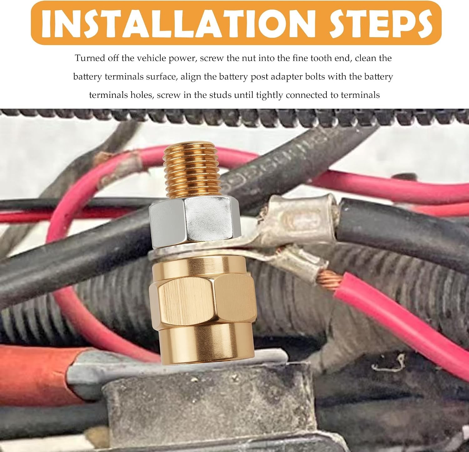 2Set Side Post Battery Terminal Extension Bolt With Nuts 3/8″-16 Coarse And 3/8″