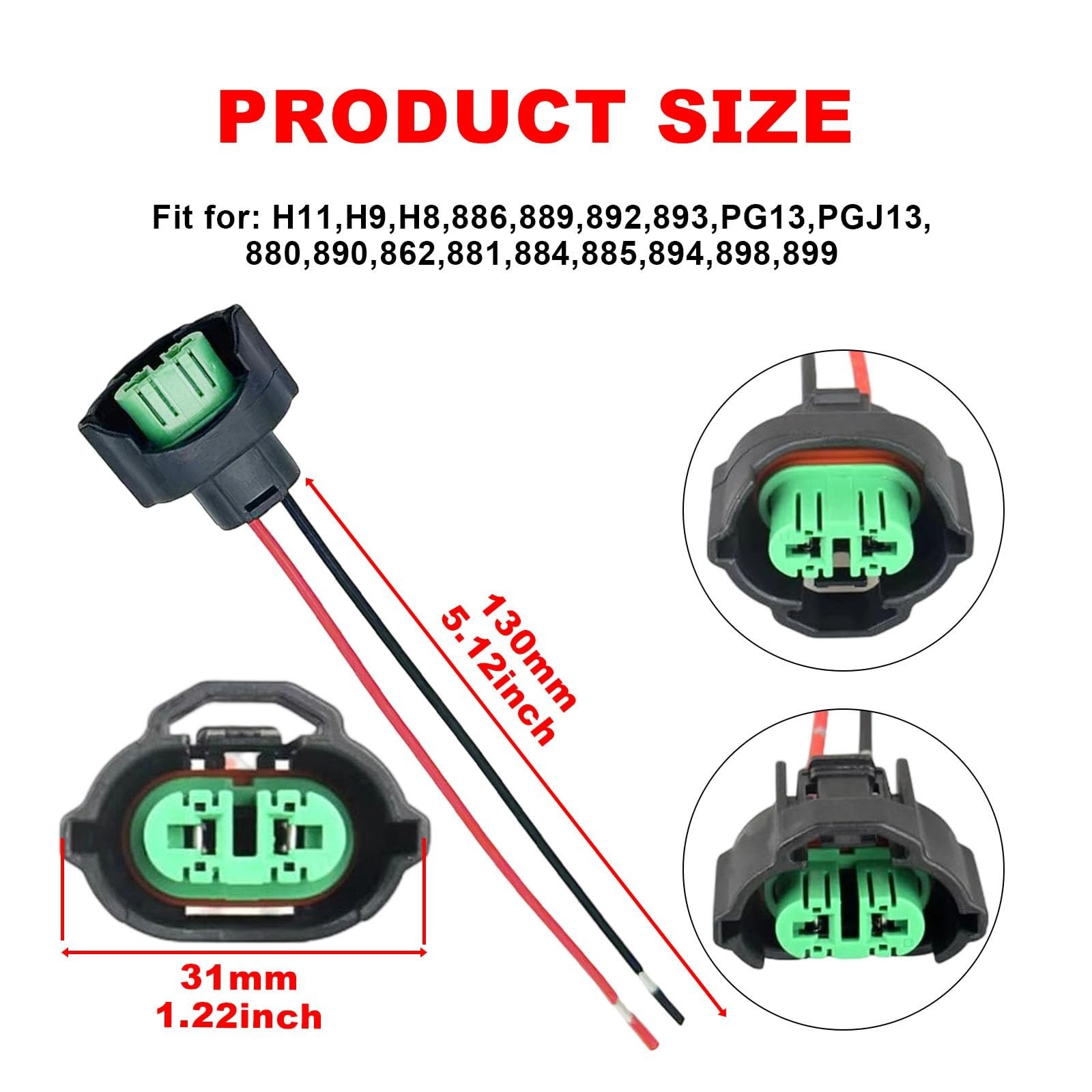 Universal Fit H8 H9 H11 880 881 Female Adapter Wiring Harness – OEM Headlight…