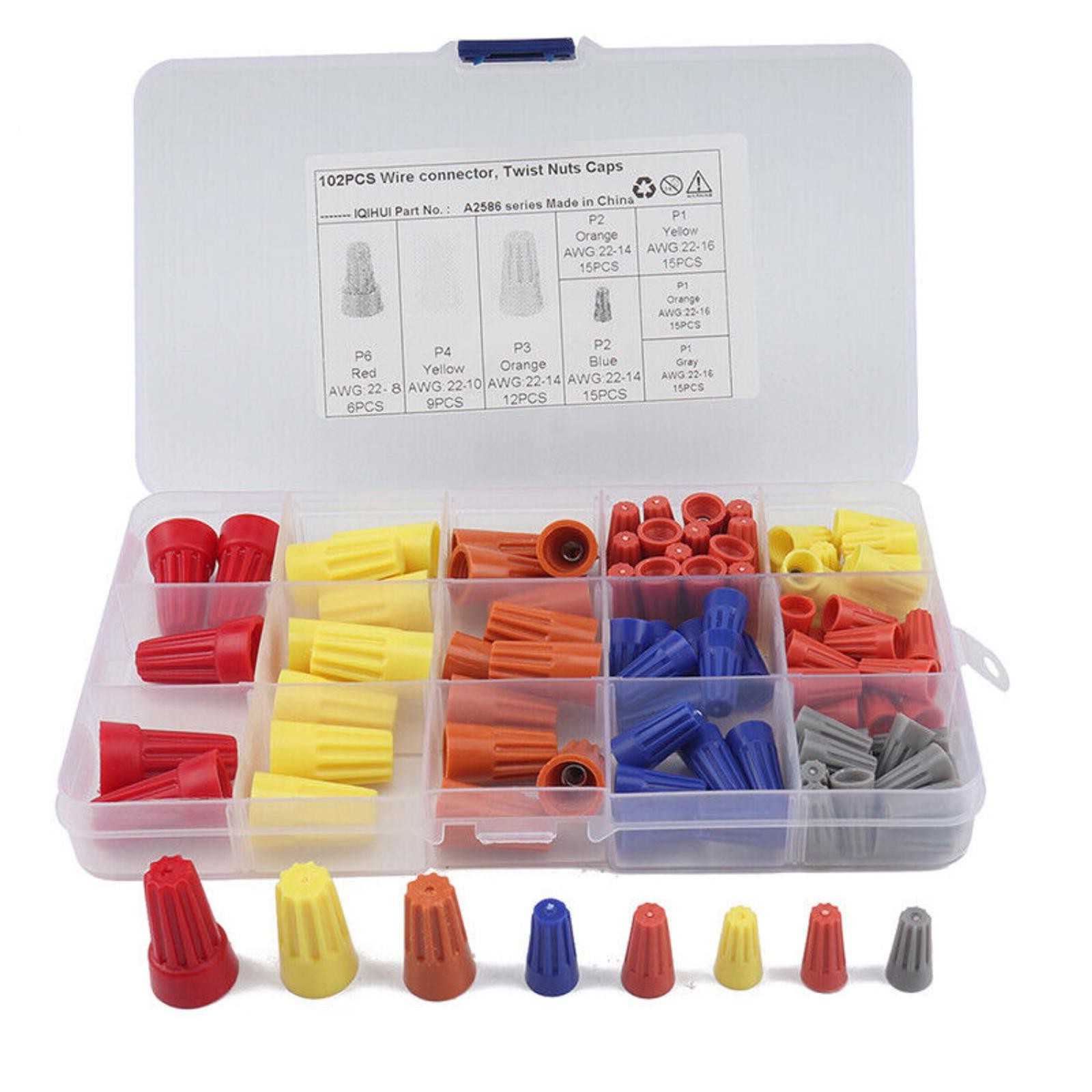 102Pcs 5 Size Insulated Spade Terminals Twist-On Electrical Wire Connectors B
