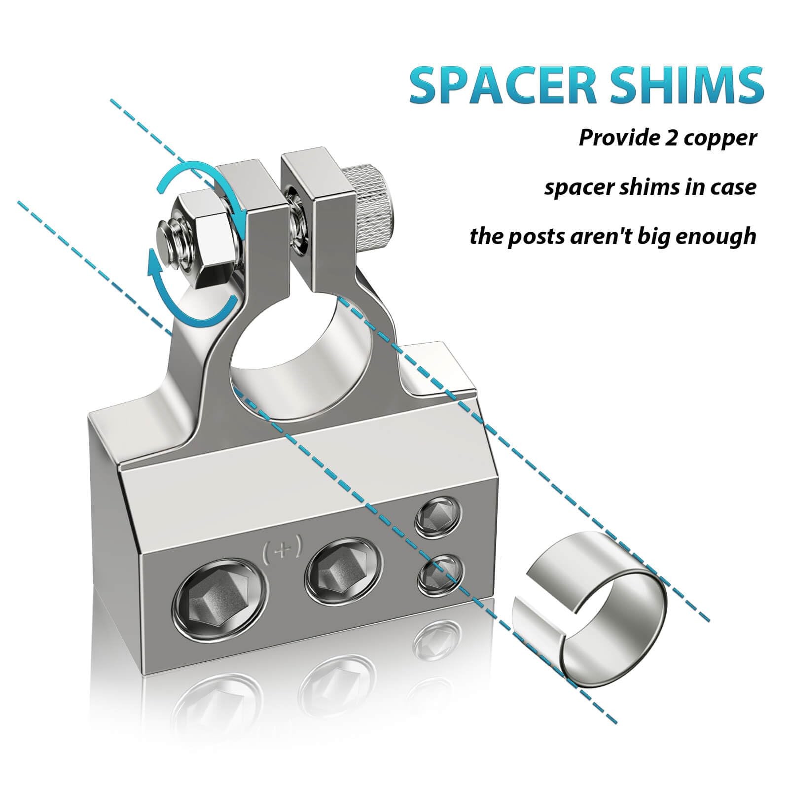 Battery Terminals 0 4 8 10 AWG Positive Negative Zinc Alloy Copper Covers Shims