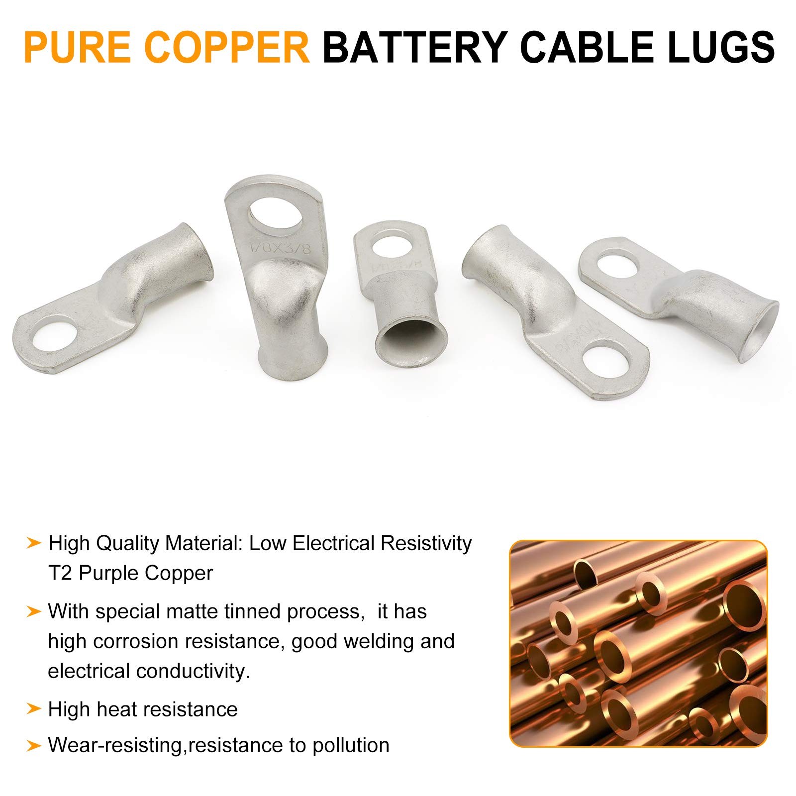 SVAAR 4 6 8 AWG Battery Cable Lug Ring Terminals Tinned Copper 3/8 5/16