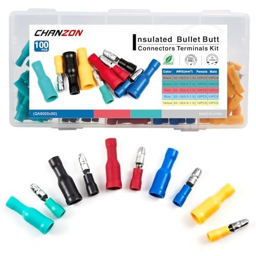 100pcs Bullet Connectors 22-16AWG Terminal Kit Pure Copper Gauge Fully