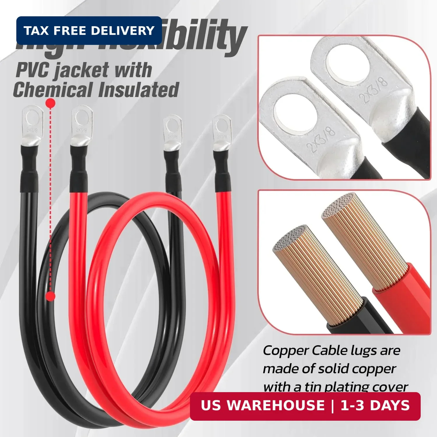 2 AWG Battery Cable 2AWG Gauge Battery Inverter Cables for Automotive Solar Mari