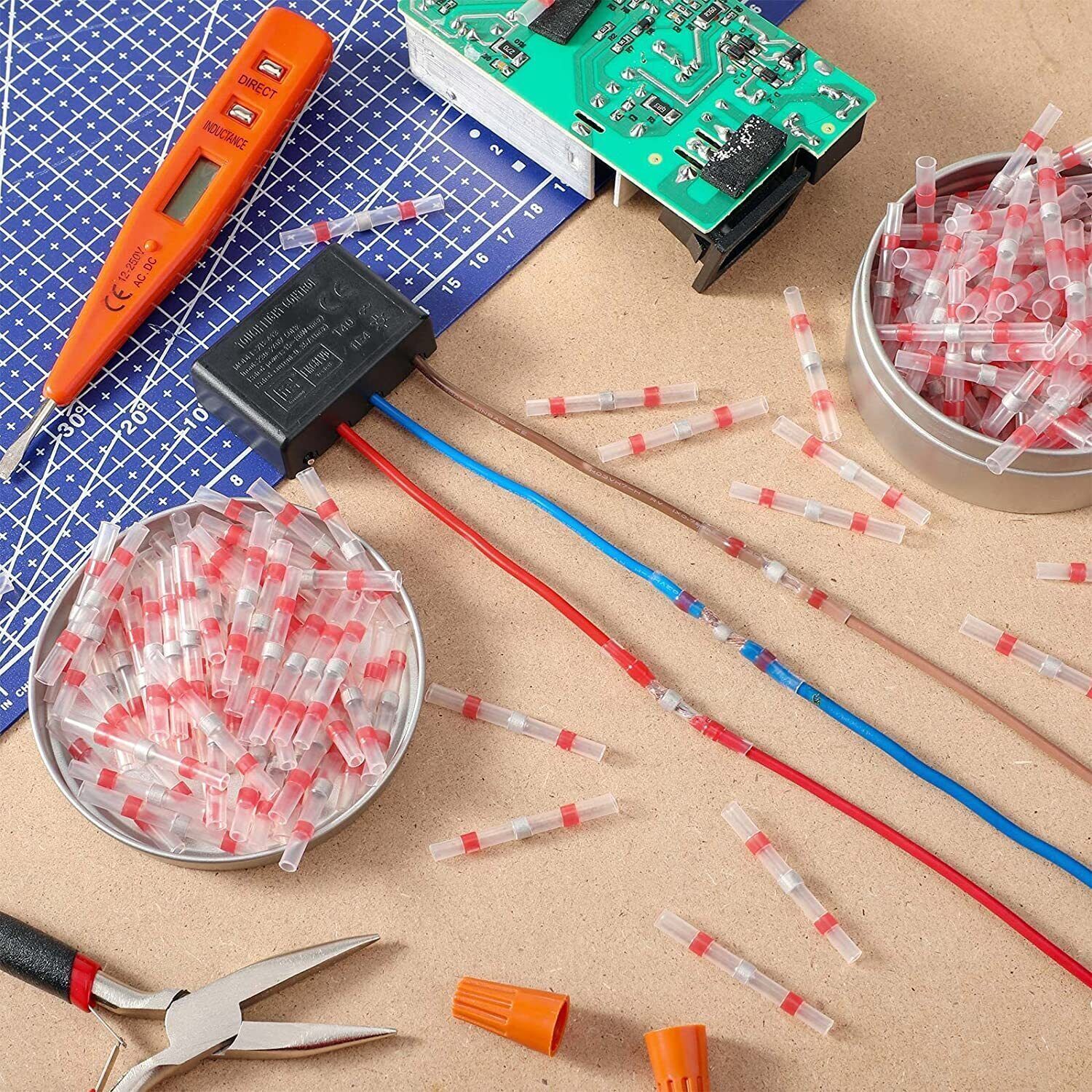 50-500PCS Red Solder 22-18AWG Heat Shrink Solder Wire Connectors Butt Terminals