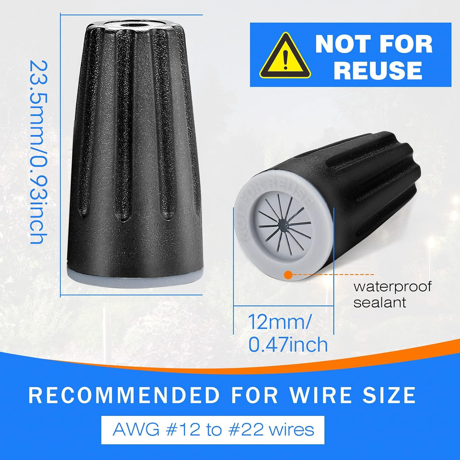 50 Pieces Waterproof Wire Electrical Connectors Black Waterproof Wire Nuts Outd