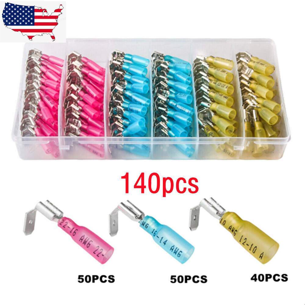 50/75/150x 22-10AWG 3 Way Wire Connectors Heat Shrink Piggyback Spade Terminals