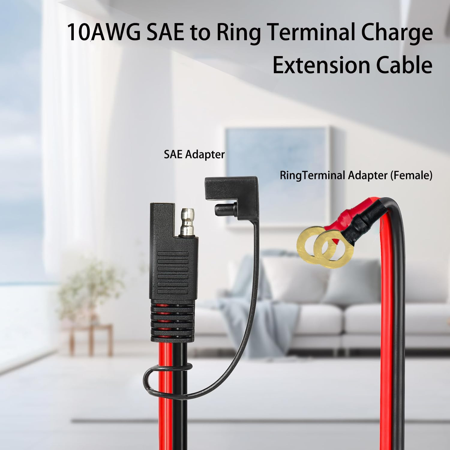 SAE Battery Connector, 2FT 10AWG SAE to O-Ring Terminal Harness, 2 Pin Quick Dis