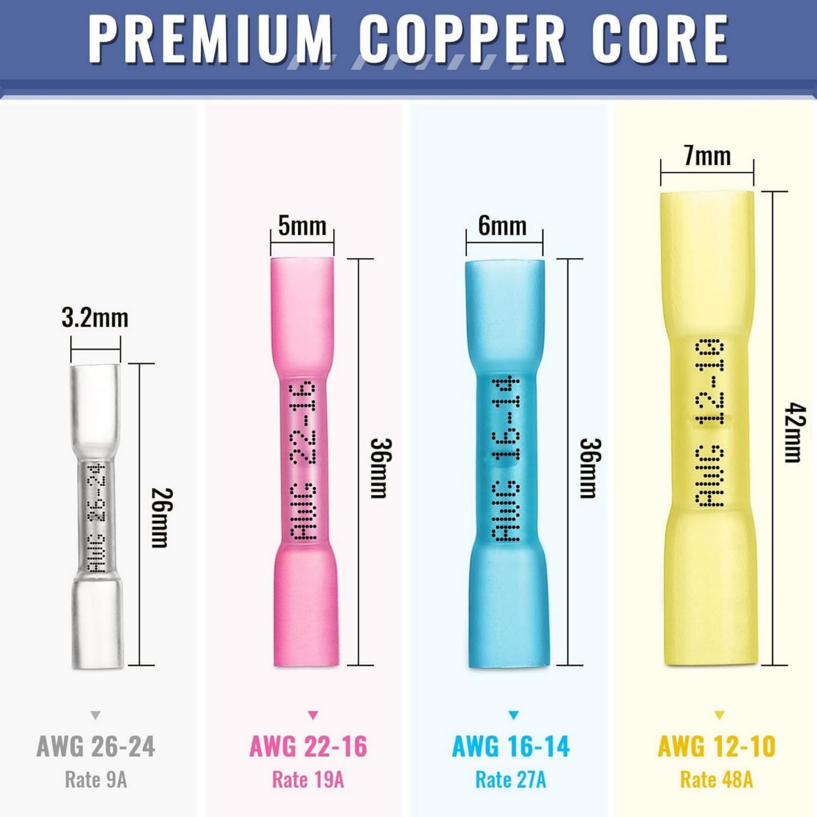 Tin-Plated Copper Heat Shrink Connectors Waterproof Sealed 3:1 Heat Shrink Ratio