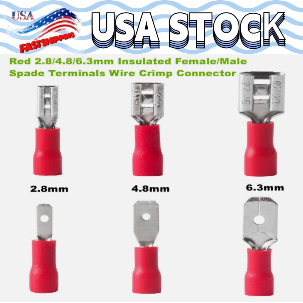 2.8 4.8 6.3mm Vinyl Insulated Female Male Spade Terminals Wire Crimp Connectors