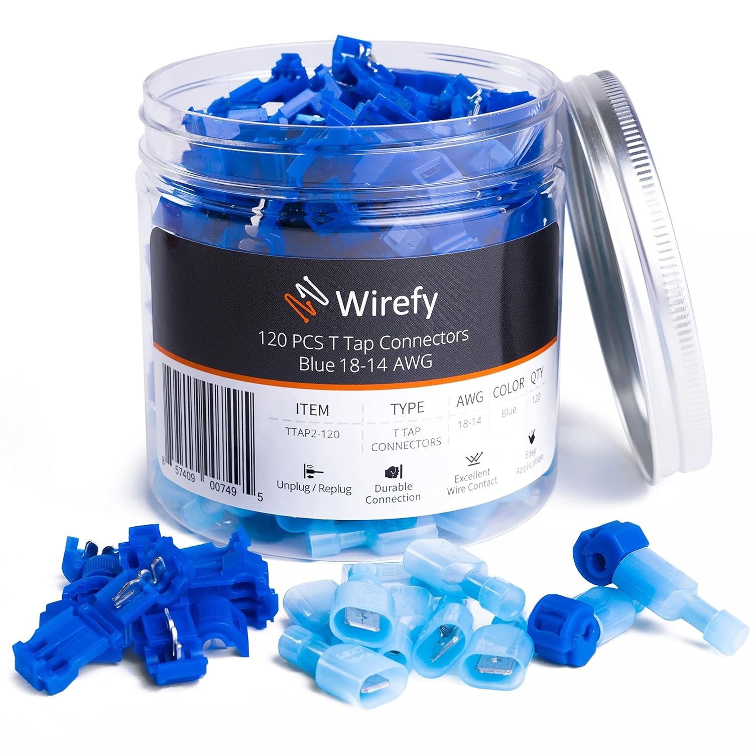 120PCS T Tap Wire Connectors Blue 18 to 14 AWG Quick Splice Disconnect Terminals
