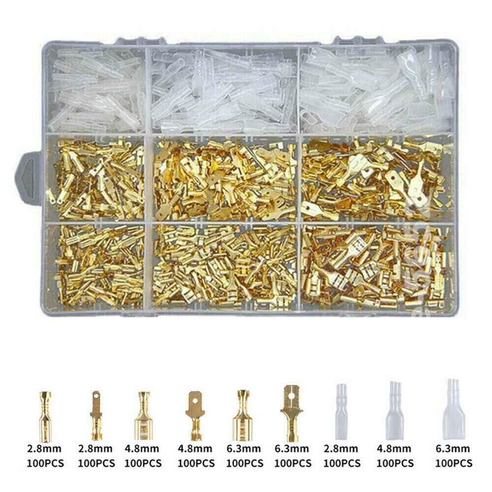 900Pcs Assorted Spade Crimp Terminals Kit Electrical Wire Connectors Male Female