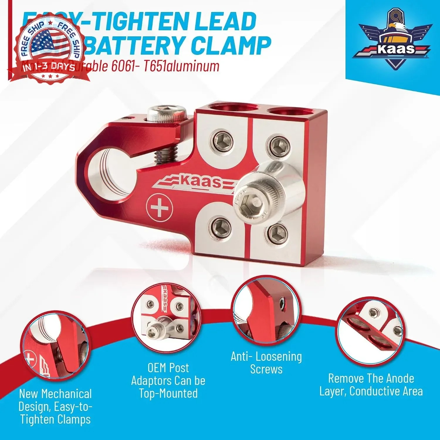 Lead Acid Battery Terminal Clamps, Positive and Negative Set, for SAE/DIN/EN Tap