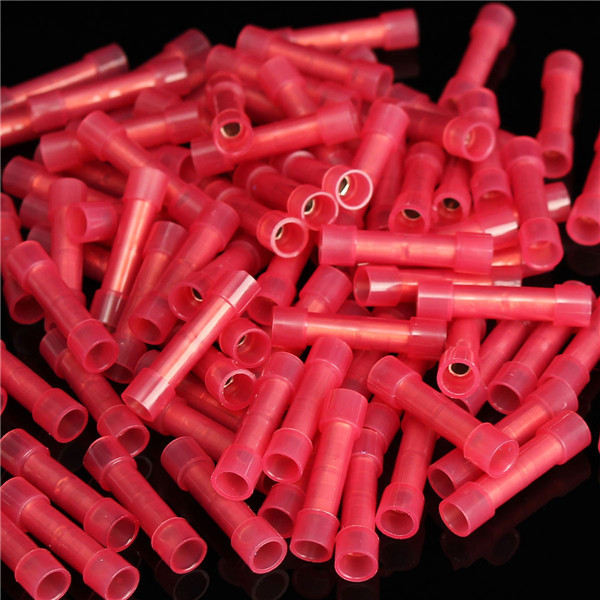200 Red NYLON 22-18 Ga AWG Gauge Wire Butt Connectors Tin Copper Terminals Alarm