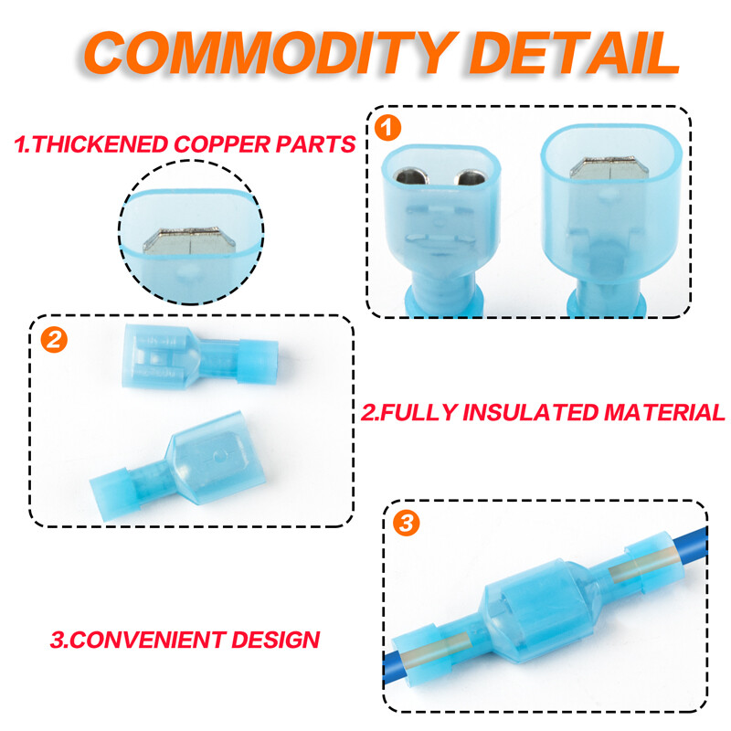 200/100PCS Nylon Insulated Wire Spade Terminals Cable Crimp Connectors 22-10 AWG