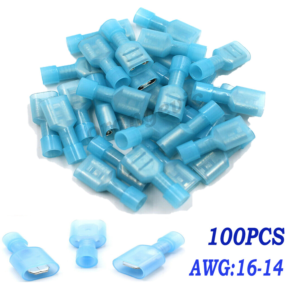 100PCS Nylon Female Male Insulated Spade Wire Connectors Crimp Terminal 16-14AWG