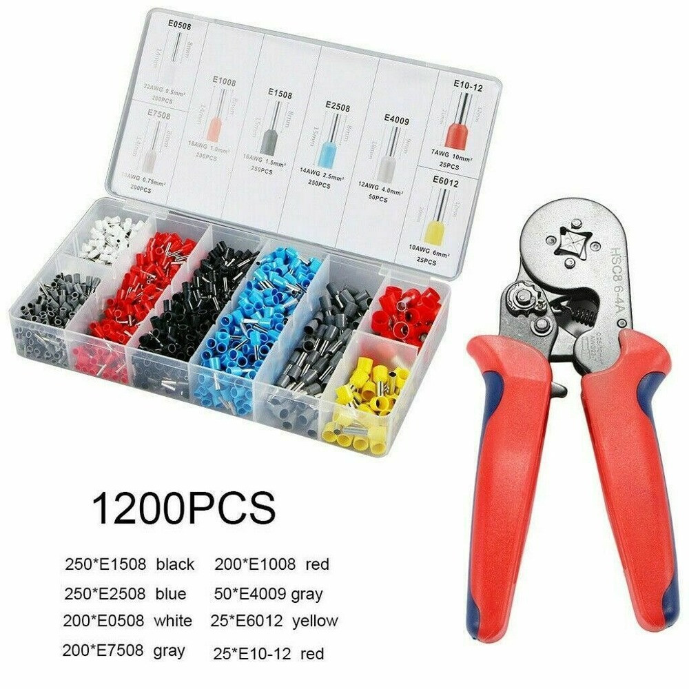 1200PCS Connectors Cord Wire Crimp Cable Pin End Bootlace Ferrule Terminals Kit