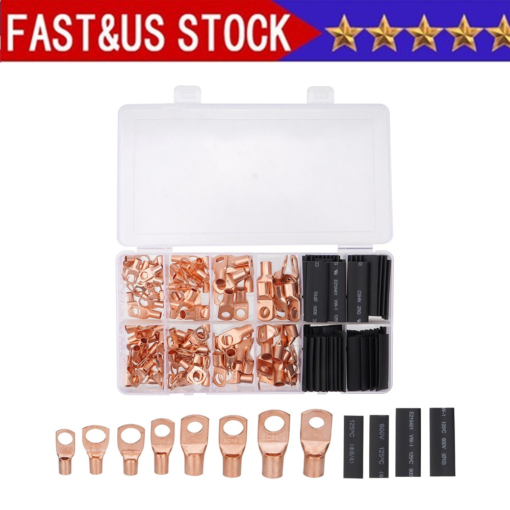280PCS Car Copper Lug Ring Terminals Cable Electrical Wire Crimp Connectors Kit