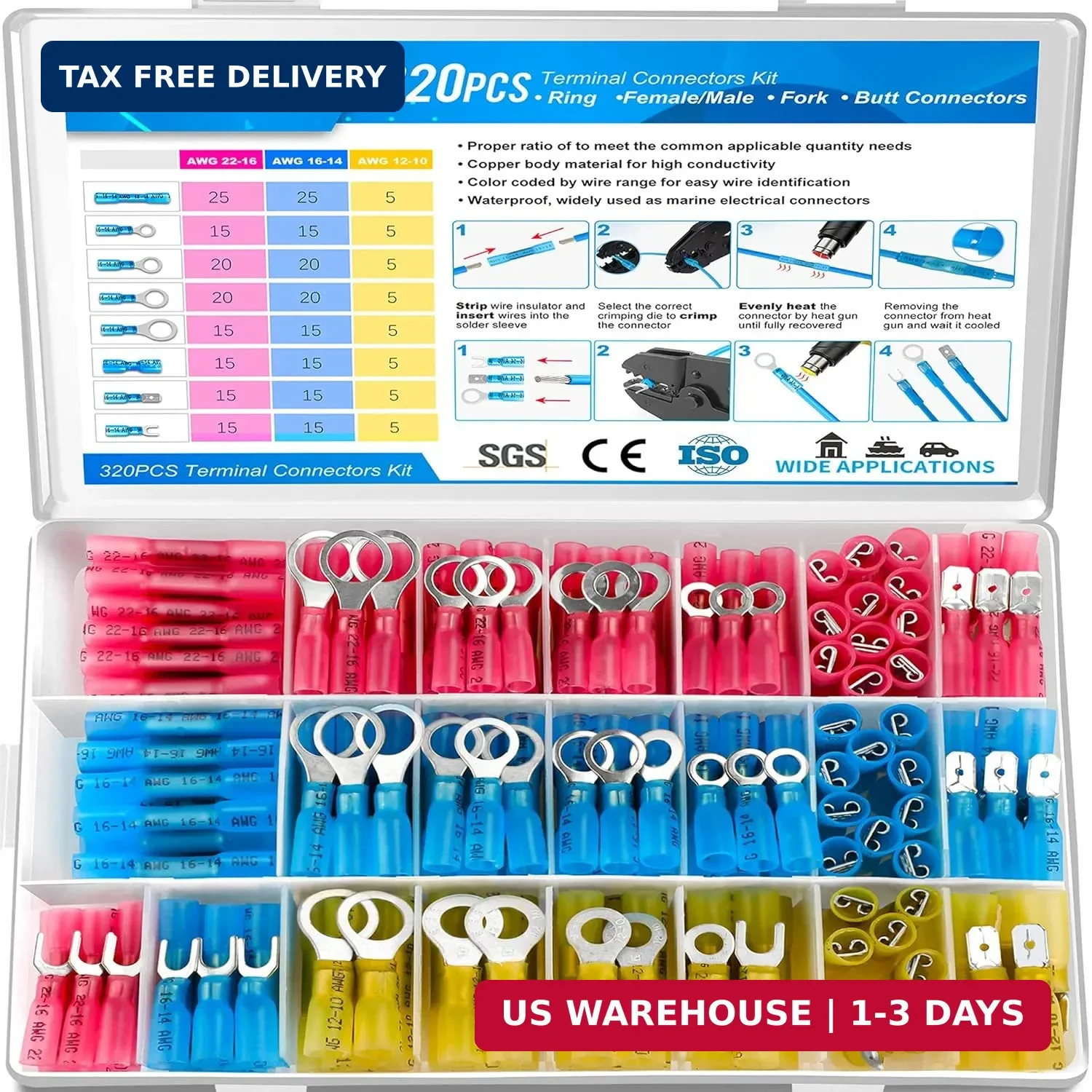 Kuject 320PCS Heat Shrink Wire Connectors Kit, Electrical Waterproof Crimp Butt