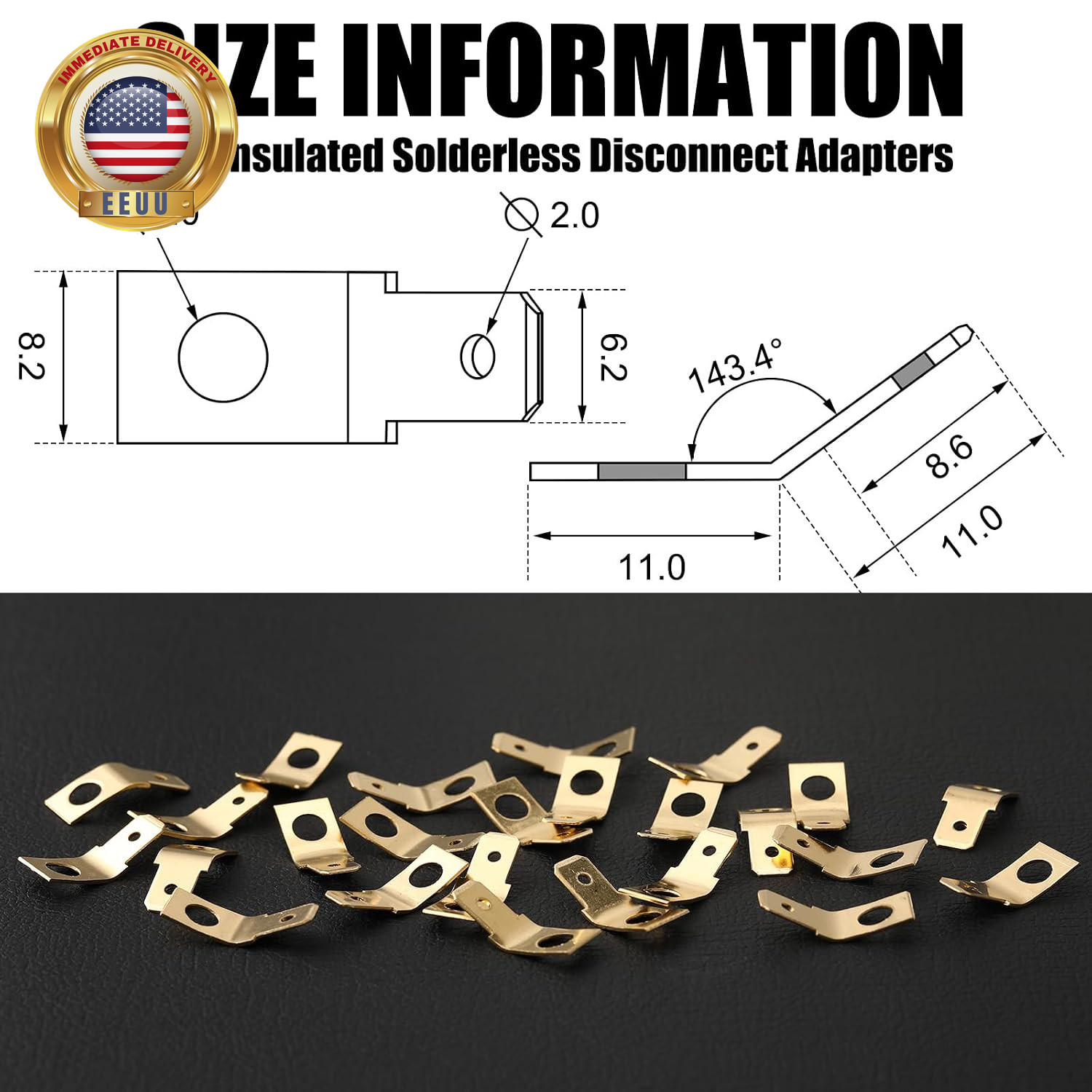 25 Pcs Solderless Quick Disconnect Adapters Non Insulated Wire Connectors,1/4″ M
