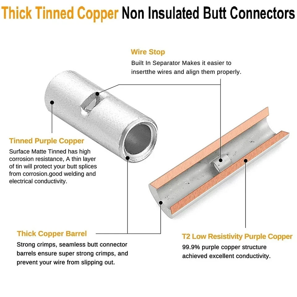 380PCS Non Insulated Butt Connectors Kit Butt Splice Connector Uninsulated Wire