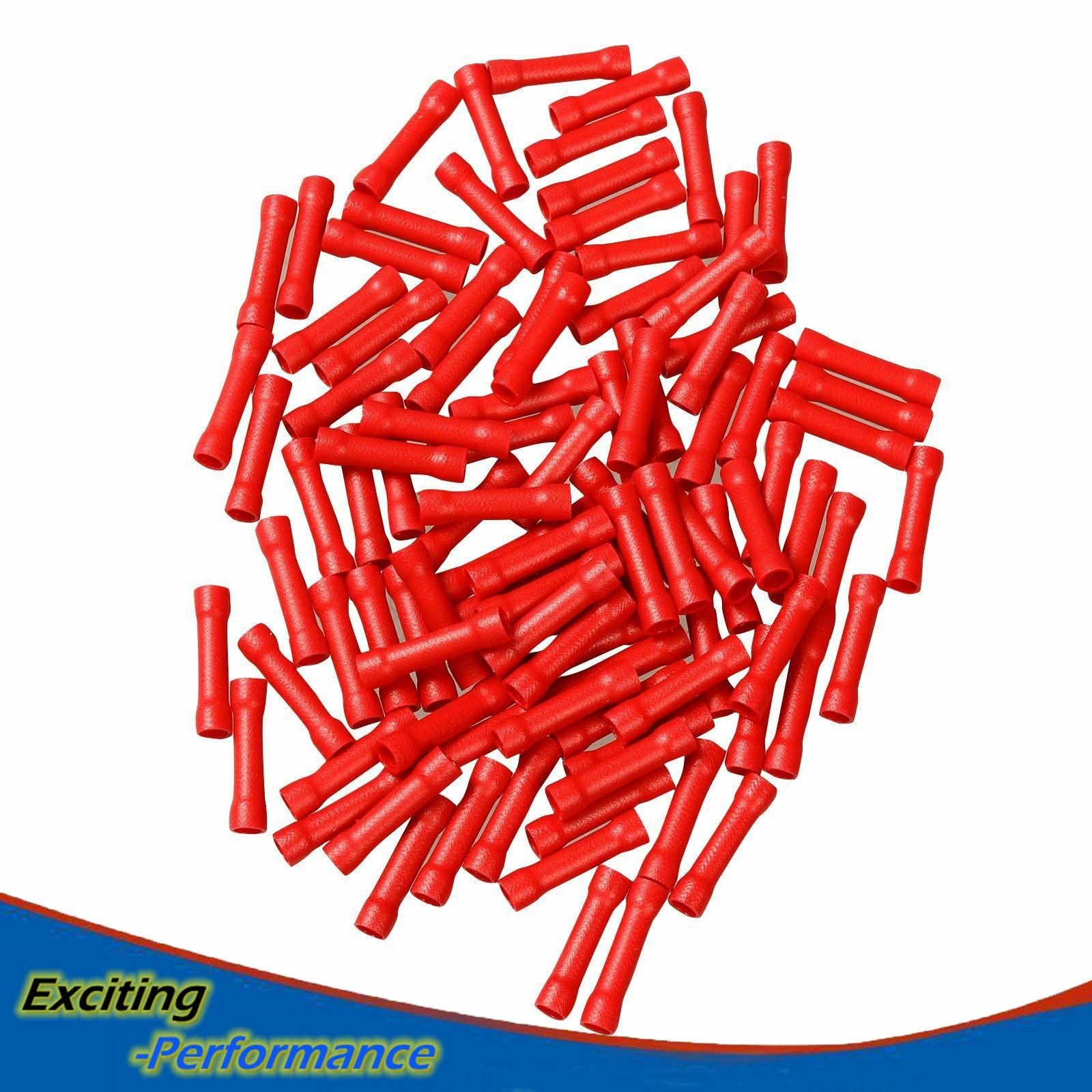 100Pcs Butt Wire Connectors Crimp Terminals Electrical 22-18 AWG Red NEW