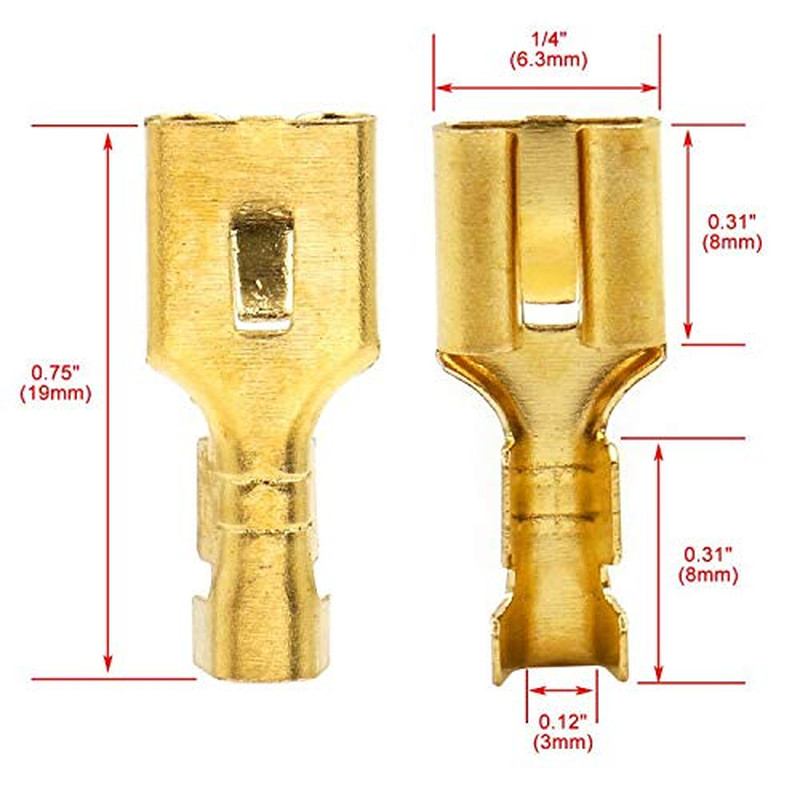 100 Pack 6.3mm Female Spade Locking Tab Quick Splice Crimp Terminal Connector