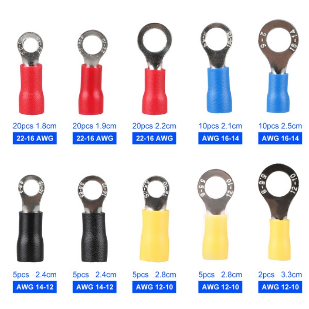 510PCS Insulated Electrical Crimp Terminals Ring Wire Connectors 22-10AWG+Pliers