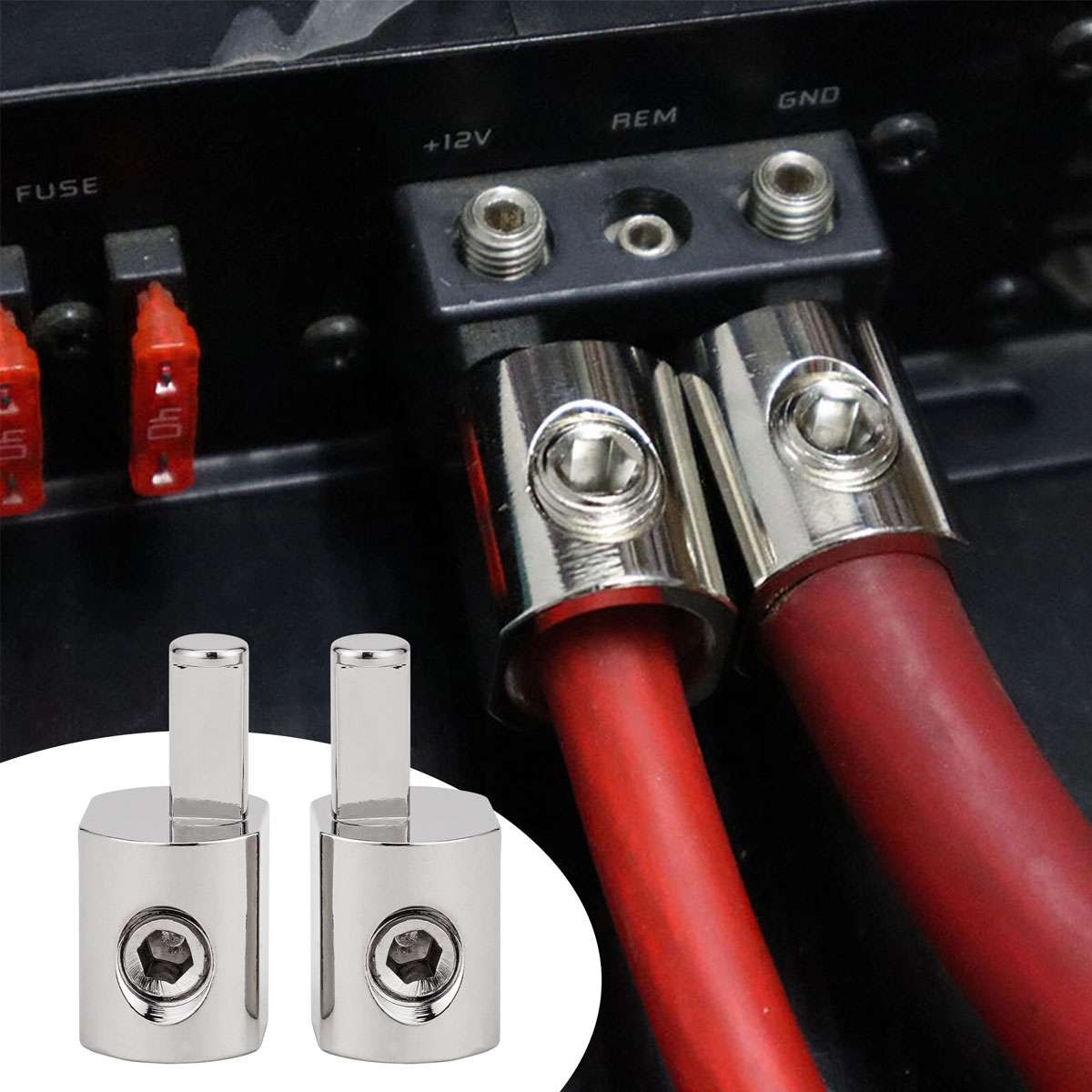 2PCS Amp Car Audio Amplifier Power and Ground 1/0 Gauge to 4 Gauge Input Reducer