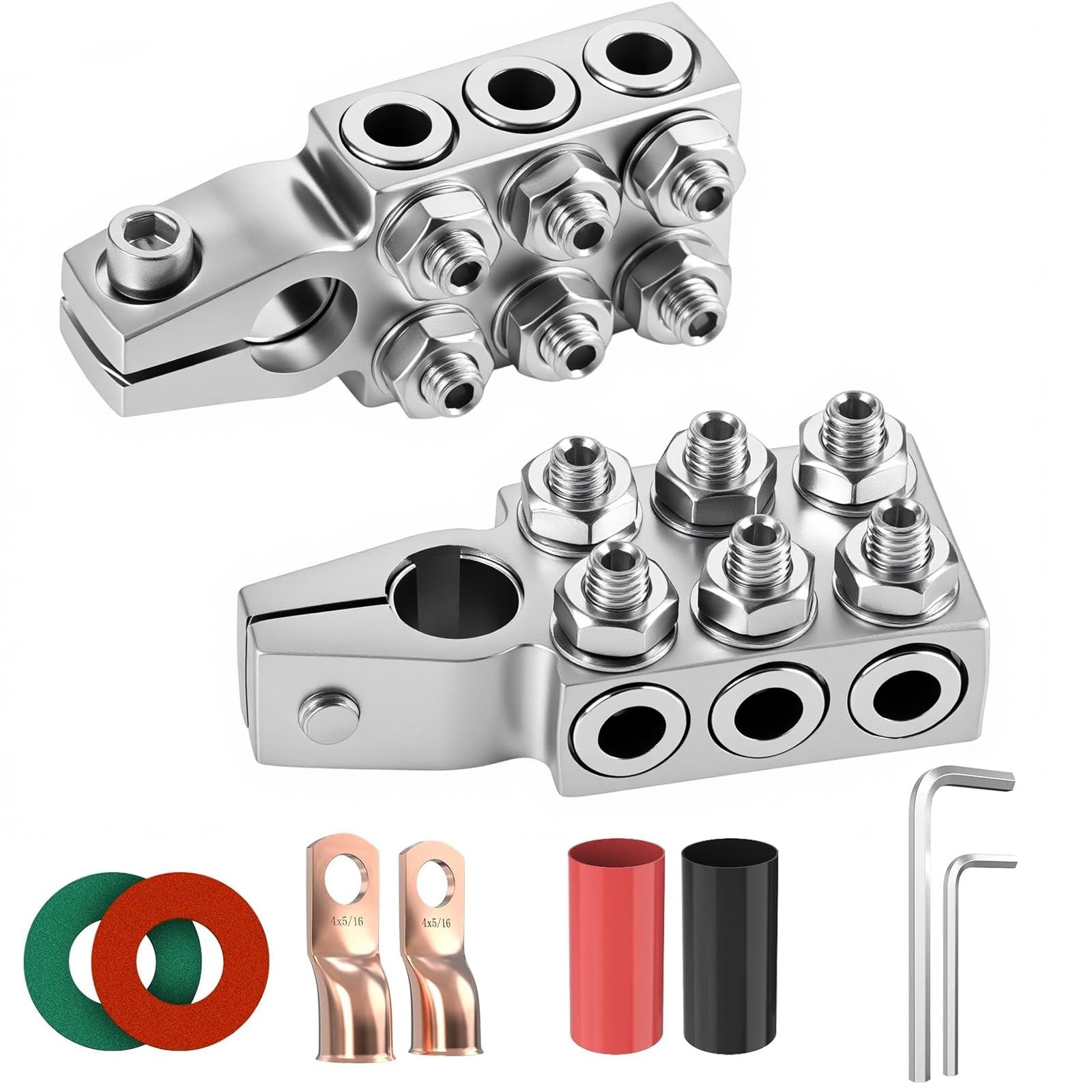 Heavy Duty Battery Terminal Connectors, 8AWG to 4/0 Gauge, 12-Way Clamps, Positi