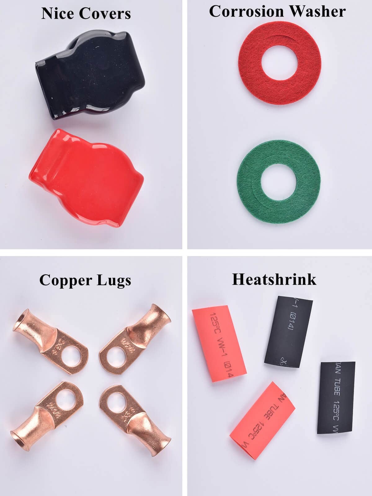 Battery Terminals Heavy Duty Top Post Copper Lugs 2 Gauge 3/8 Inch 4 Pcs