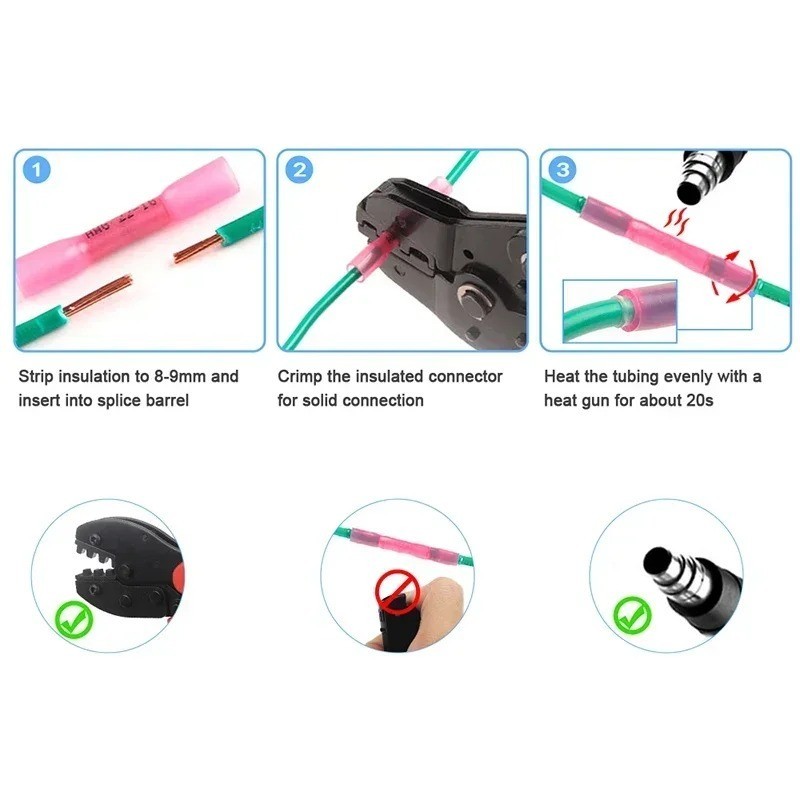 Heat Shrink Butt Splice Wire Connector Insulated Waterproof Crimp Terminals kits