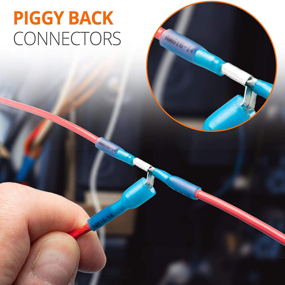 50PCS PiggyBack Heat Shrink Connectors 16-14AWG Gauge Electrical Wire Terminals