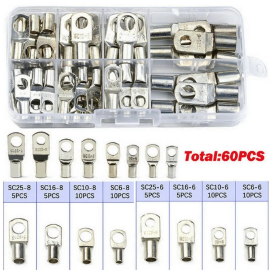 60pcs SC Tinned Copper Ring Lug Wire Connectors Bare Cable Terminals – NEW