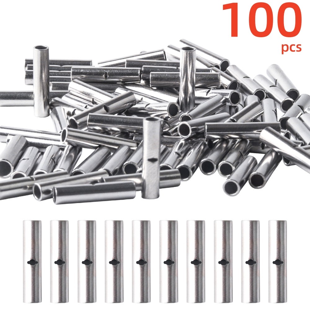 100Pcs 22-16AWG Bare Copper Ferrule Butt Wire Connectors Crimp Splice Terminals