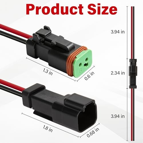 Deutsch DT 2 Pin Wiring Harness Connector 6 Kits, Deutsch 2Pin 6 Sets-Black