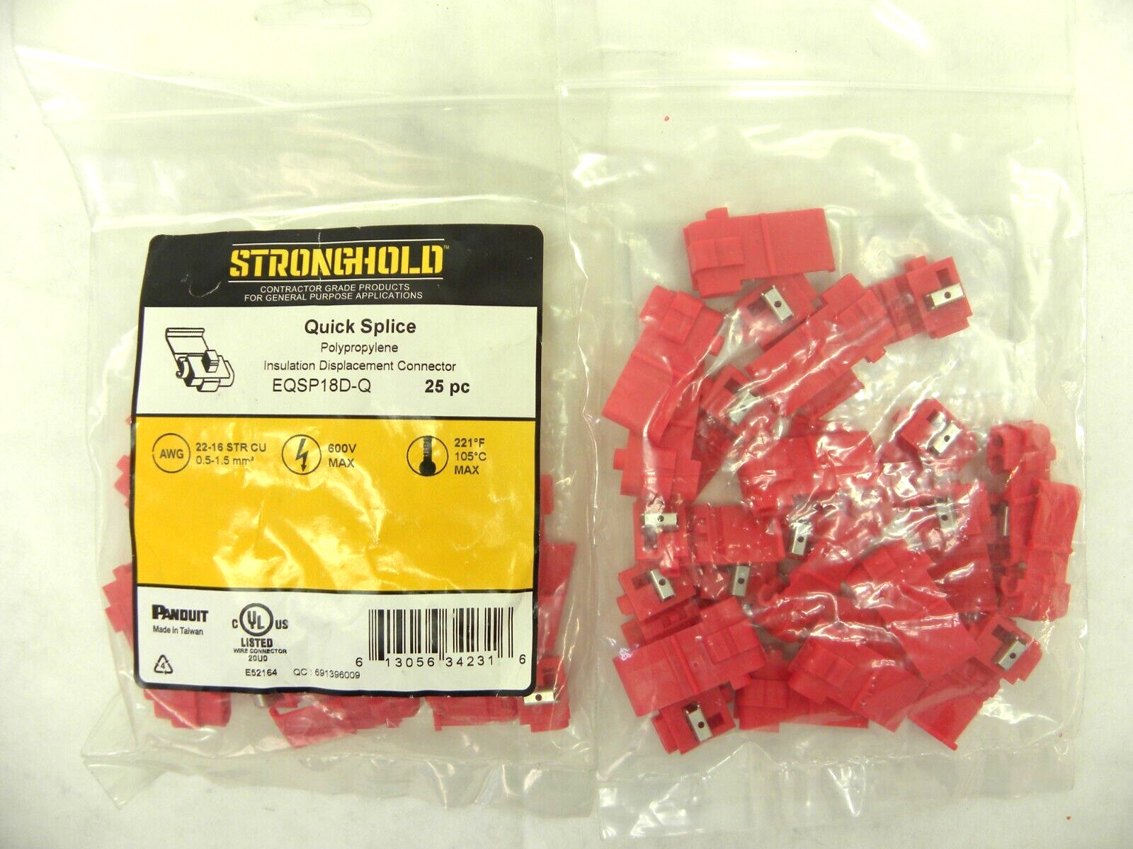 50 Pcs – Panduit Stonghold Red Quick Splice Tap Wire Connectors 22-16 AWG Gauge