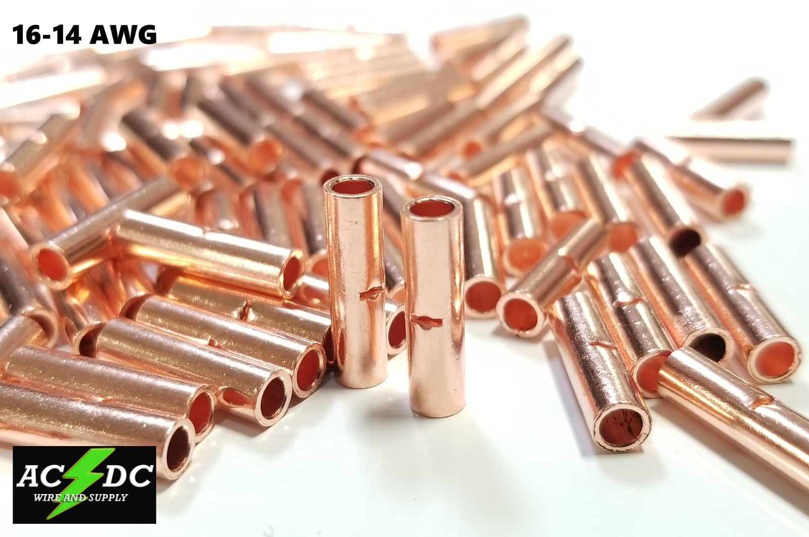 14-16 GAUGE 25 PK UNINSULATE​D BARE COPPER BUTT CONNECTOR TERMINAL WIRE
