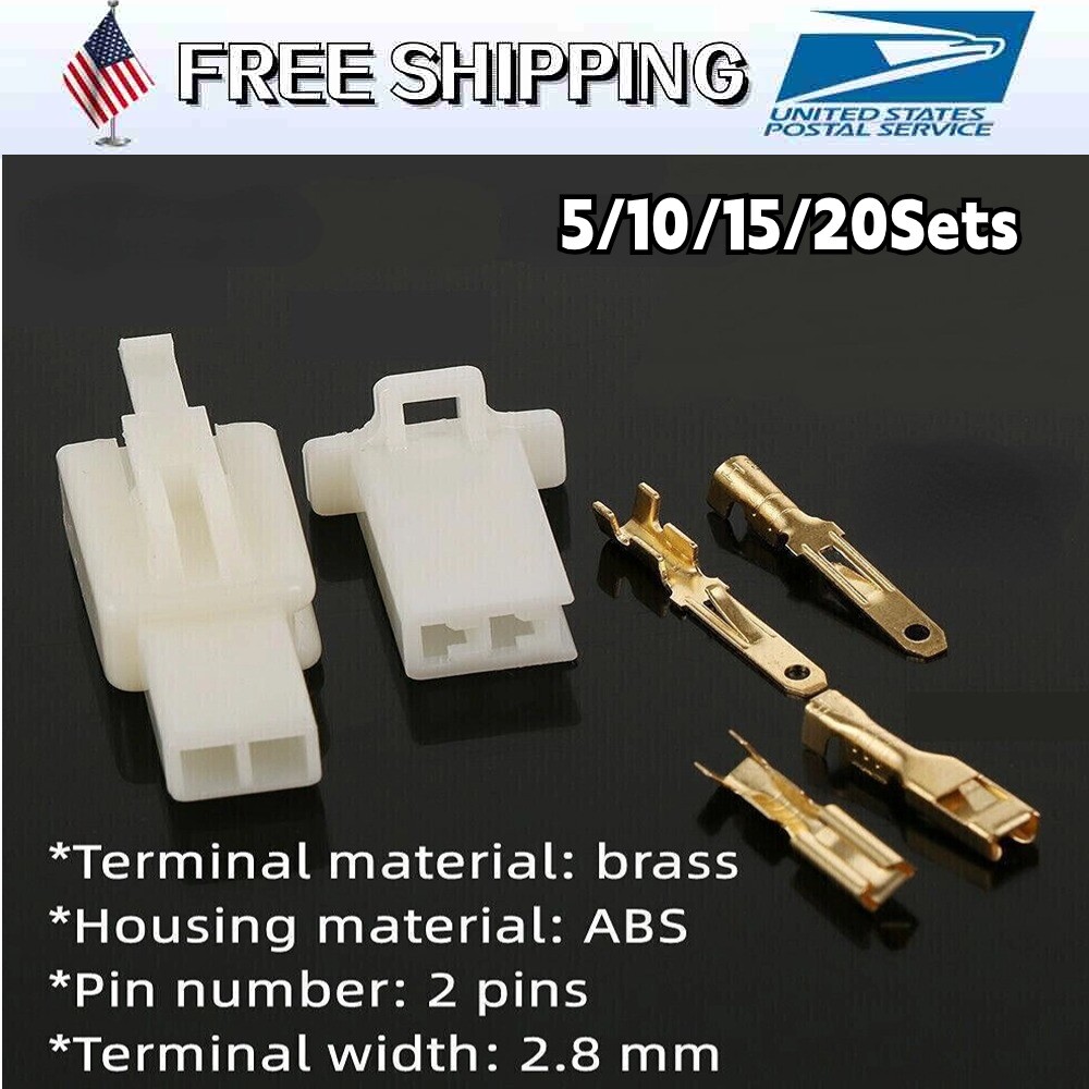 5-20 Sets 2.8mm 2 Pin Electrical Wire Connector Male Female Plug +Terminal Kit