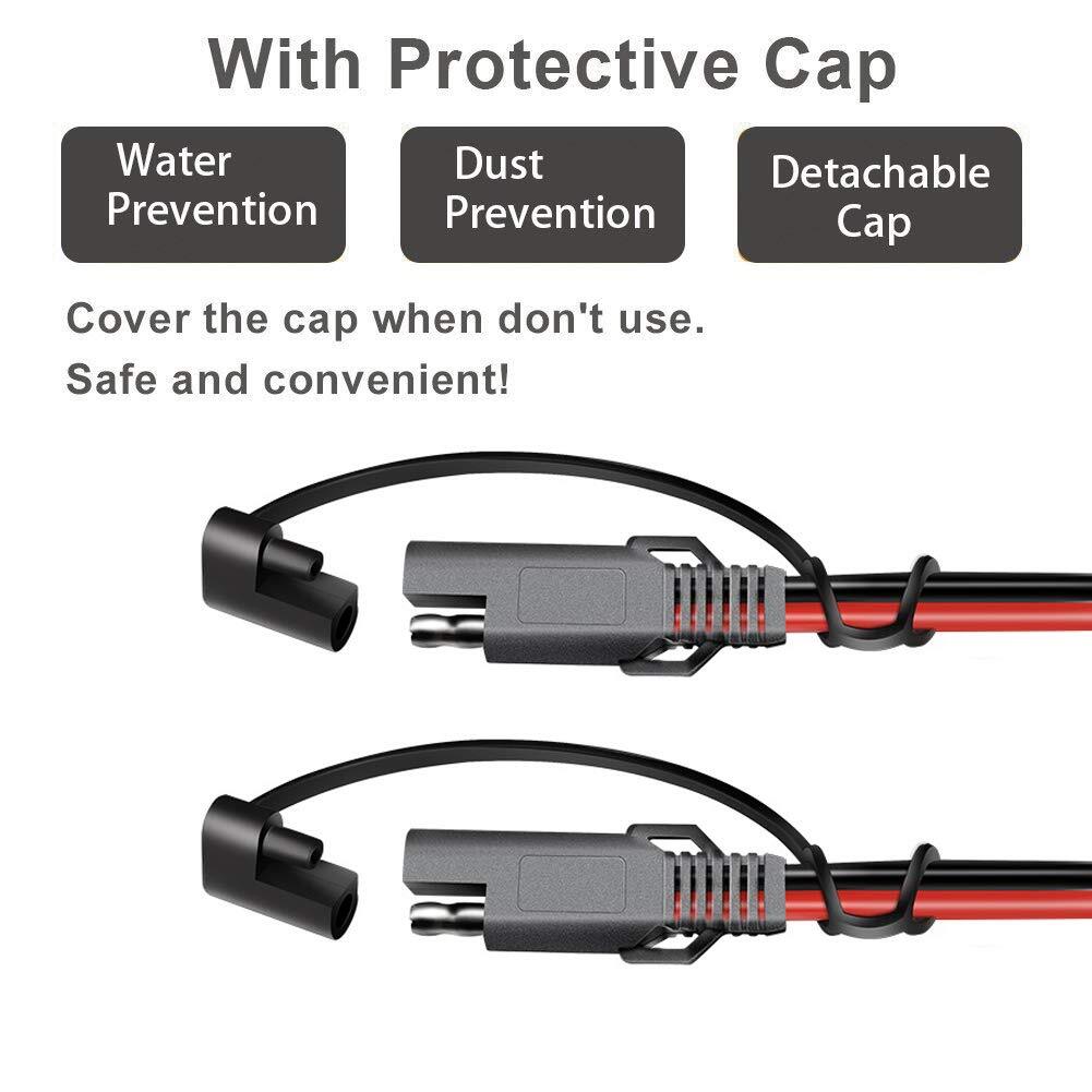 SAE to SAE Extension Cable 3 Pack 3 Feet 18 AWG 2-Pin Quick Release 12-24V
