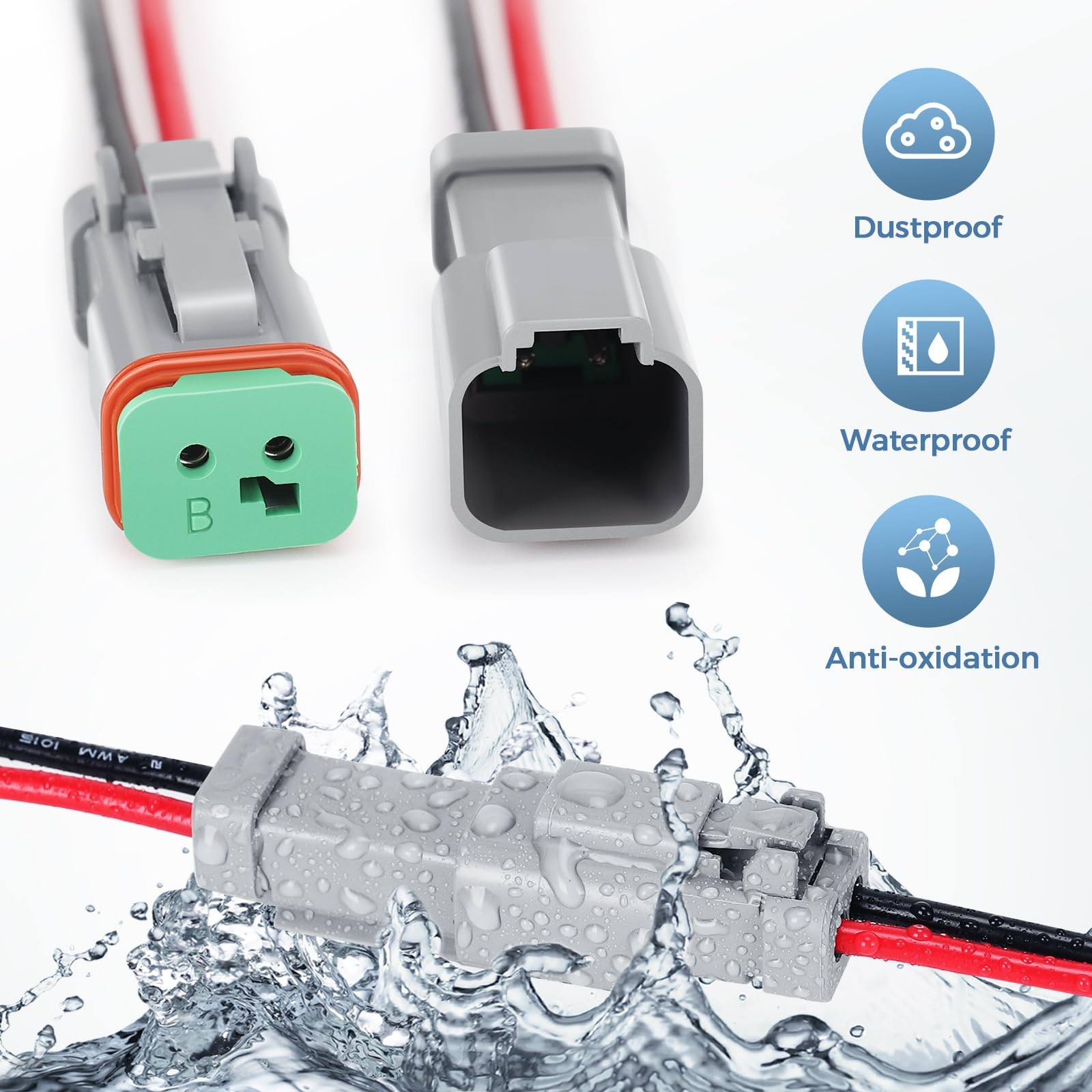 2 Kit Deutsch DT 4 pin Grey Male Female Wiring Harness, 16 AWG