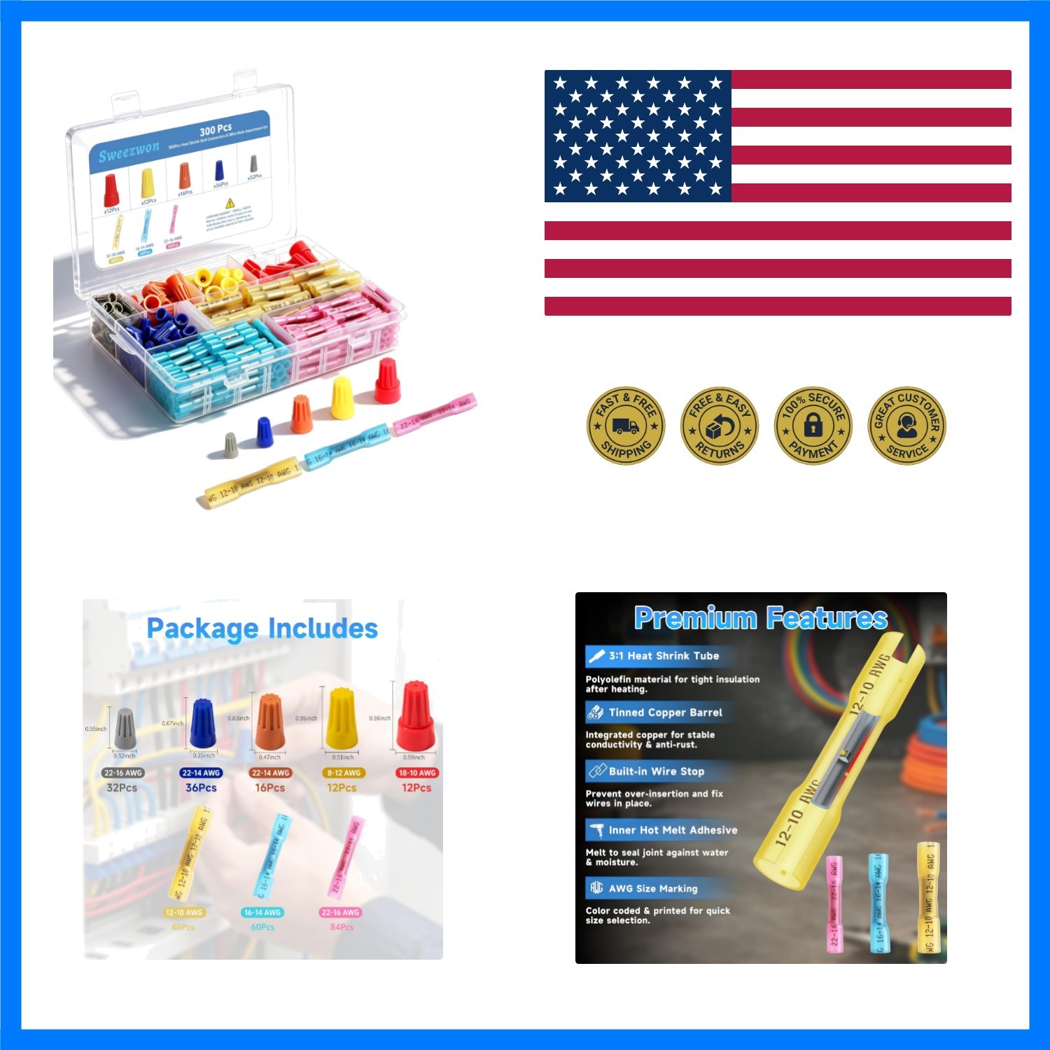 300Pcs Heat Shrink Butt Connectors & Wire Nuts Assortment Kit – Waterproof El…