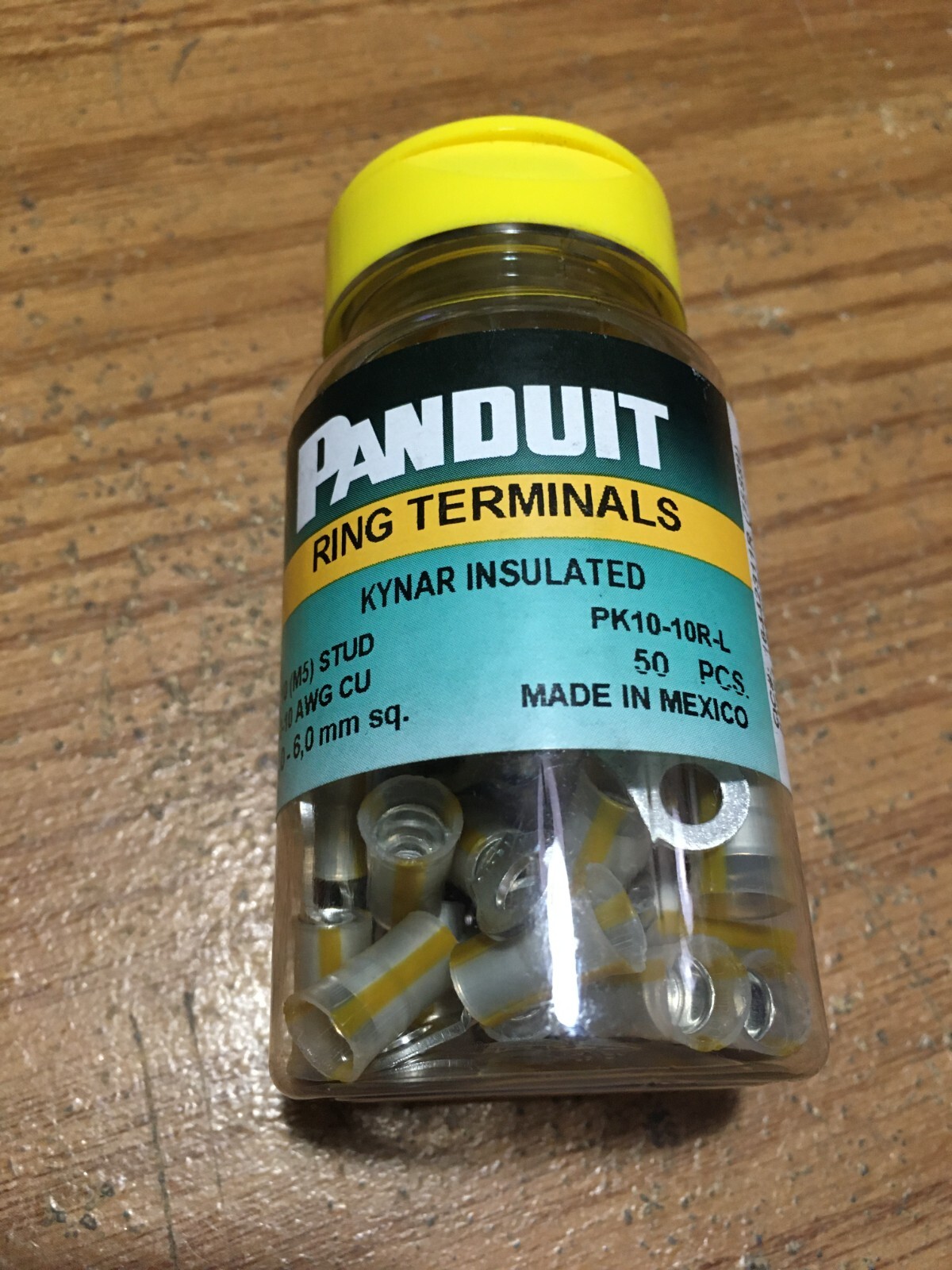 Panduit® – 10-10R-L Ring Term KYNAR insulated 12 – 10 AWG #10 Stud Size Qty 50
